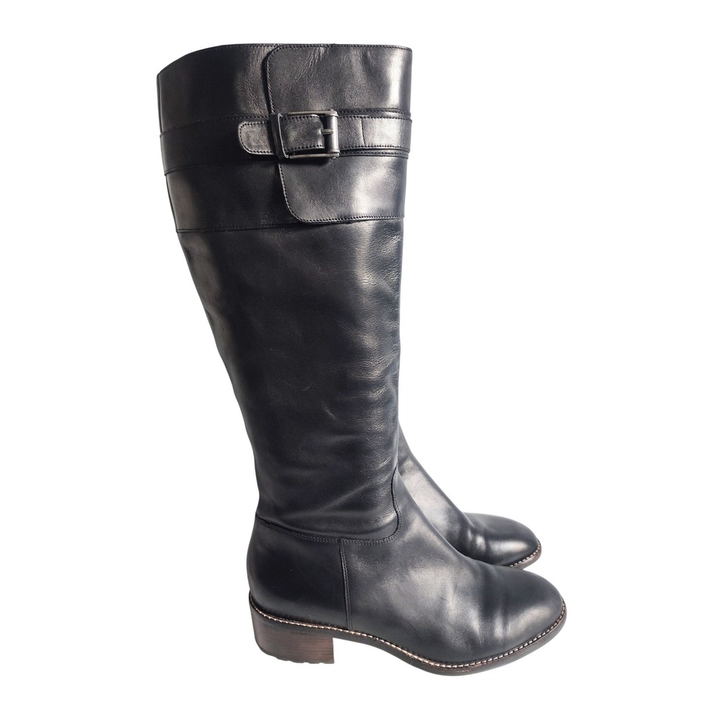 Cole Haan Air Riding Boots 9.5 Knee High Tall Buckle Leather Equestrian Black